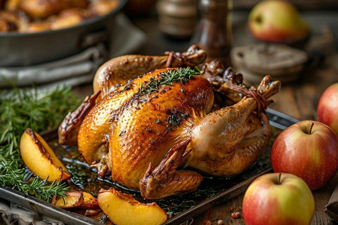Курица запеченная в духовке целиком с яблоками и абрикосами