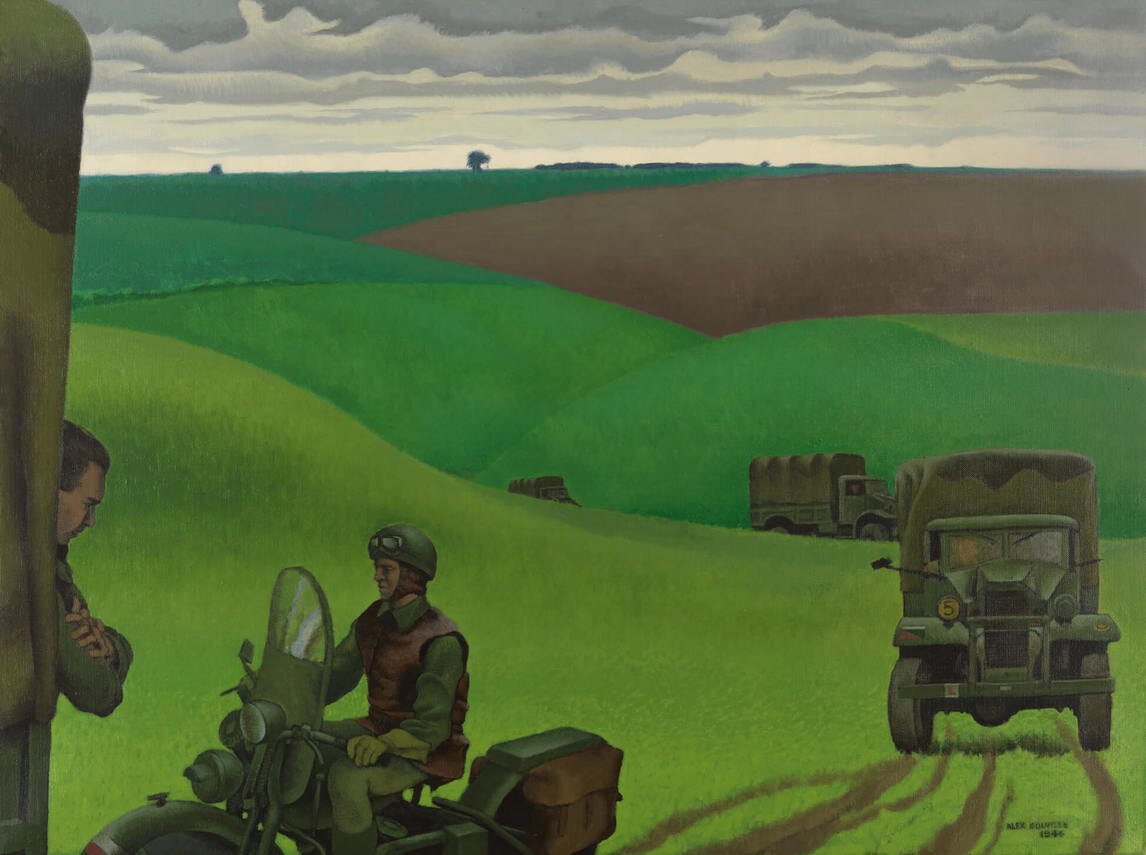 Алекс Колвилл, "Конвой в Йоркшире, № 2", 1944, холст, масло, 76,3 х 102 см, коллекция военного искусства Бивербрука, Канадский военный музей, Оттава.