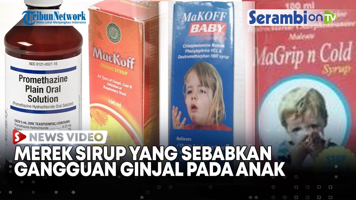 Кадр из местного индонезийского телевидения с заголовком "Марки сиропов, которые вызывают проблемы с почками у детей". Источник указан на фото.