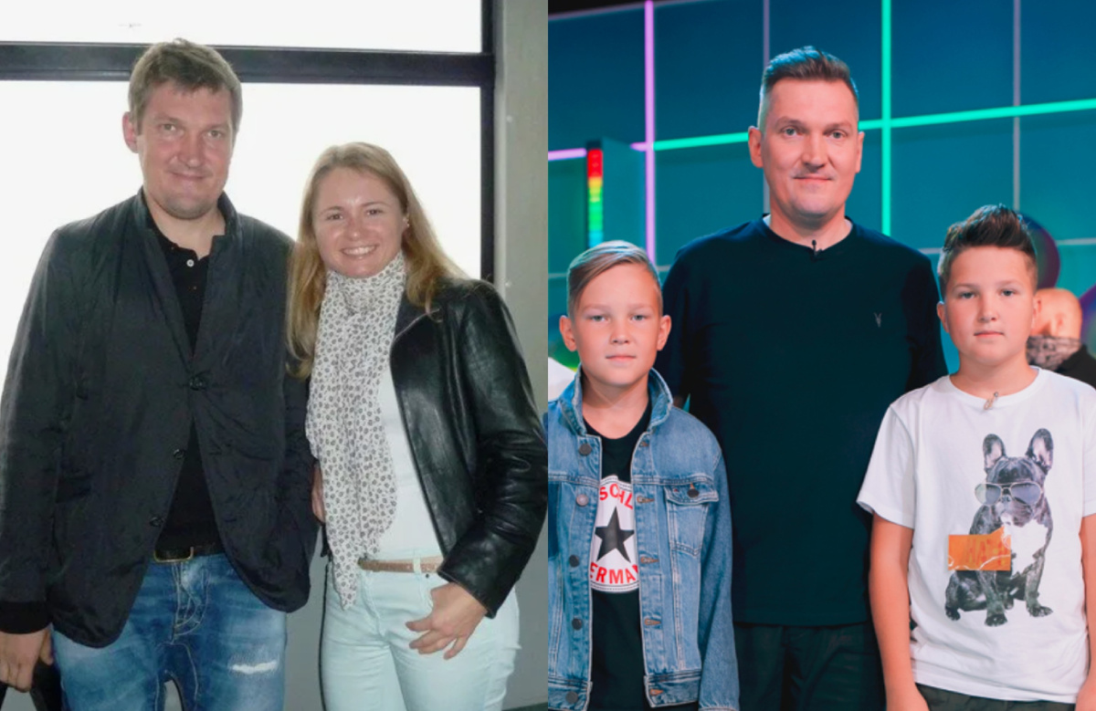 на фото Игорь Ознобихин с женой и сыновьями 