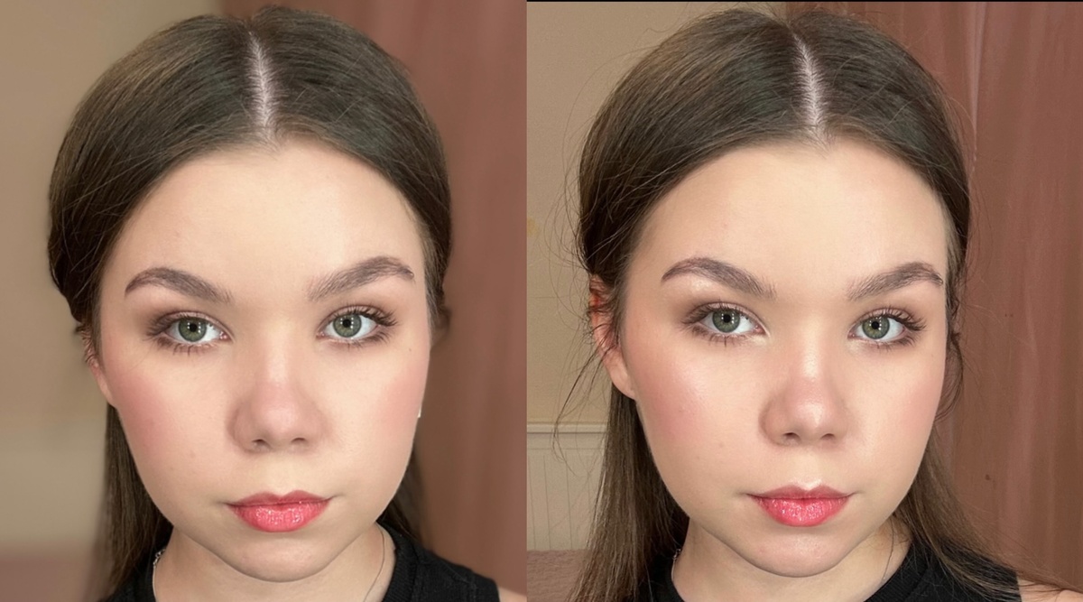 До и после нанесения хайлайтера