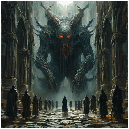 Сгенерировано ИИ- тёмные сущности- ждут свою жертву.