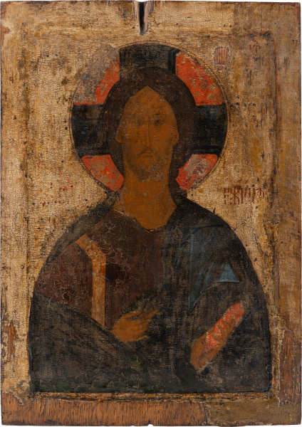 Христос Вседержитель. Первая четверть XV века. Ростов. Дерево, темпера. 52,5 × 36,5 см. Поступила в 1976 году в дар В.Я. Ситникова. Собрание Музея имени Андрея Рублева