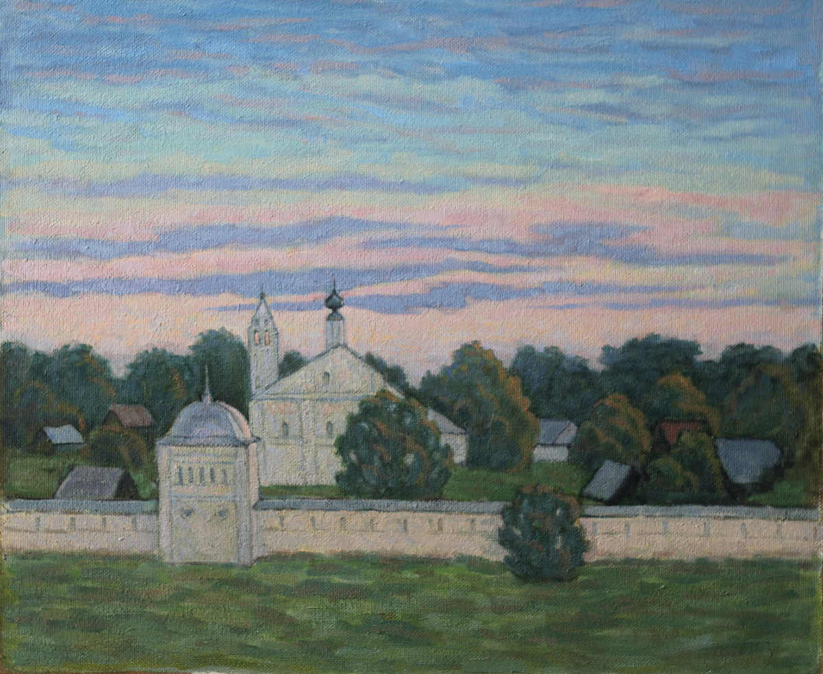 Покровский монастырь. Вечер. 2022. 60х70. Оргалит, масло.