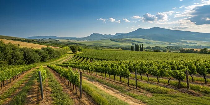 Залитые солнцем Виноградники Грузии.