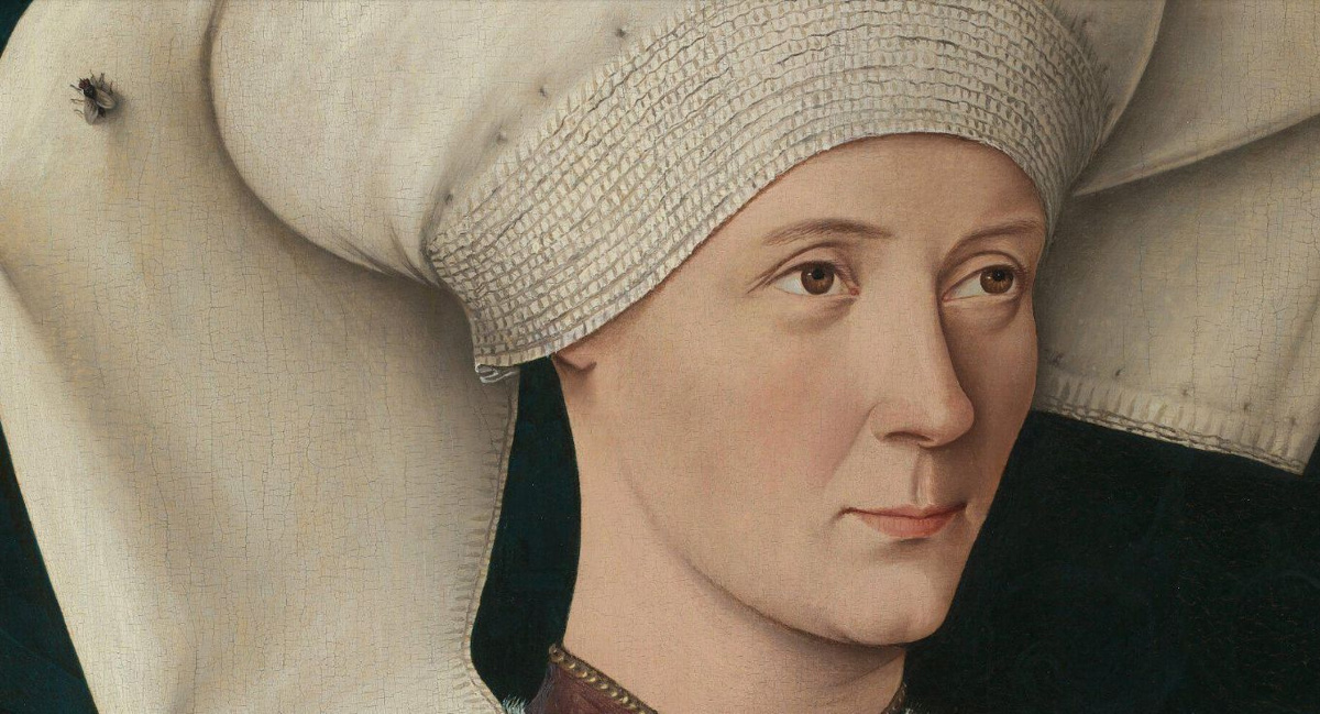 Неизвестный художник. Портрет женщины из семьи Хофер, 1470 год. Масло на пихтовой панели. 53,7х40,8 см. Национальная Галерея, Лондон. Фрагмент. 