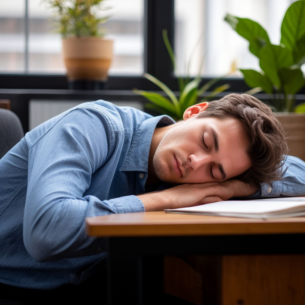 Сон на работе - это не так уж смешно, как кажется (картинка снегериована нейросетью)