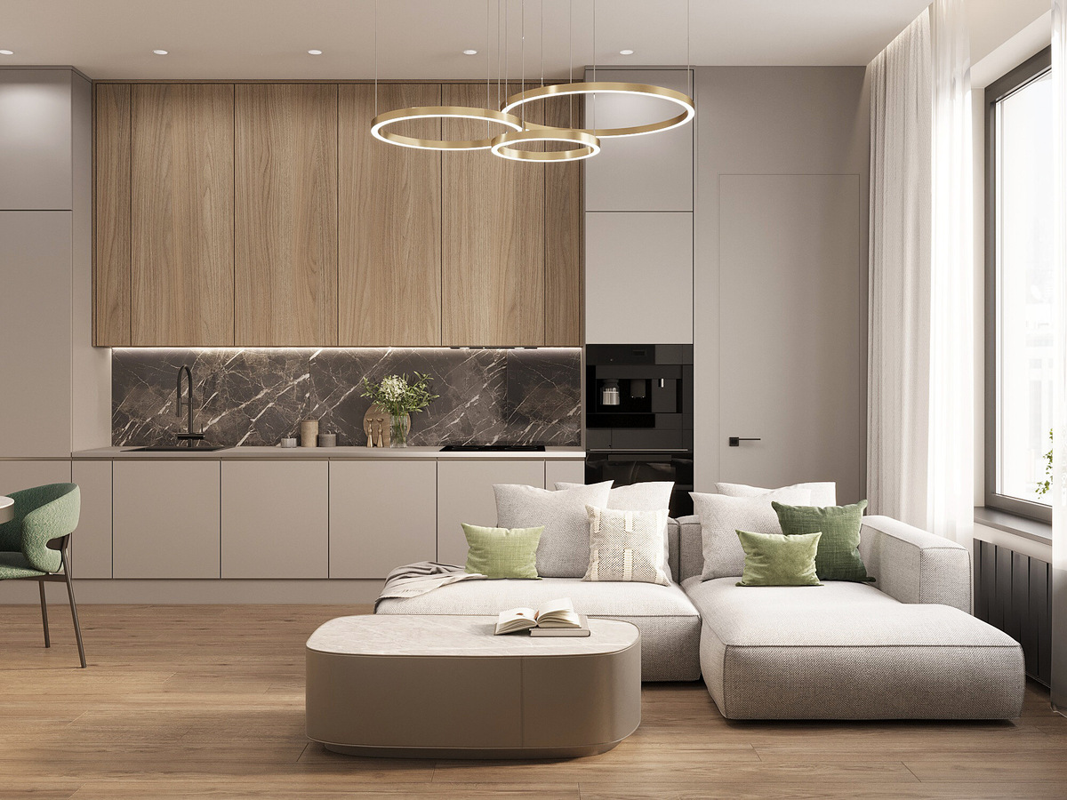 Кухня-гостиная с фактурной мебелью (фото: avatars.mds.yandex.net)