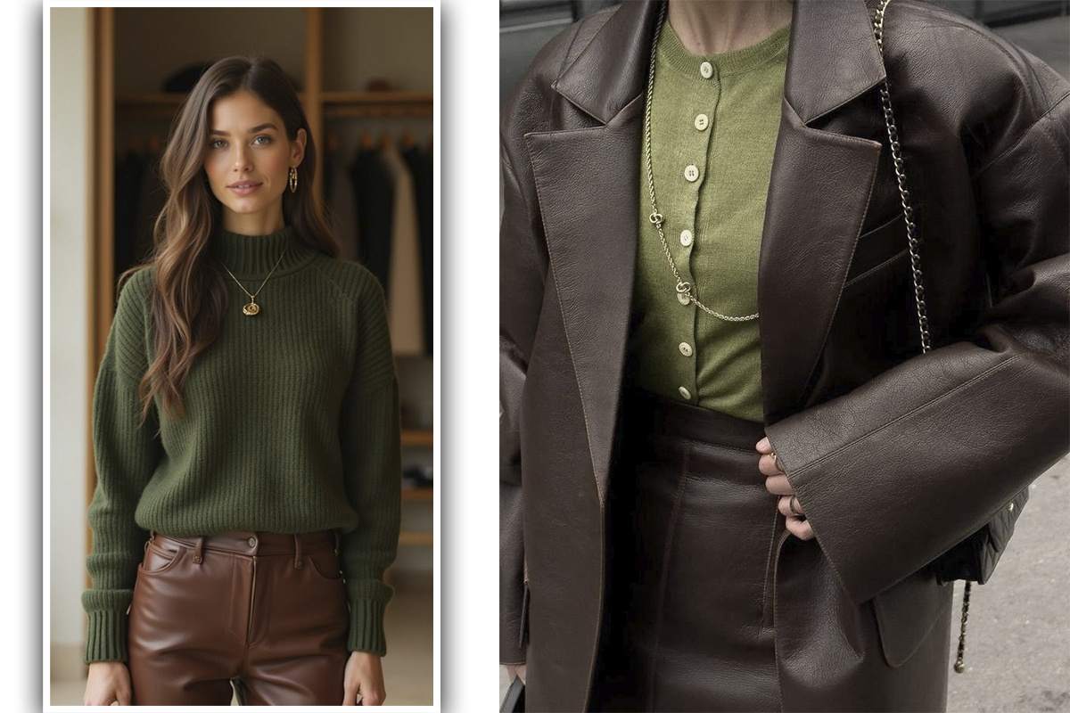 Оливковый + Коричневый. Коллаж создан автором канала, на основе фотографий с сайта Pinterest