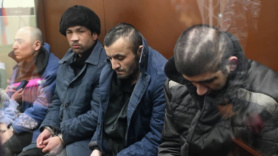 Обвиняемые в теракте в «Крокус Сити Холле» слева направо: Муродали Рачабализоде, Шамсидин Фаридуни, Далерджон Мирзоев, Мухаммадсобир Файзов .📷Фото: Михаил Воскресенский / РИА Новости