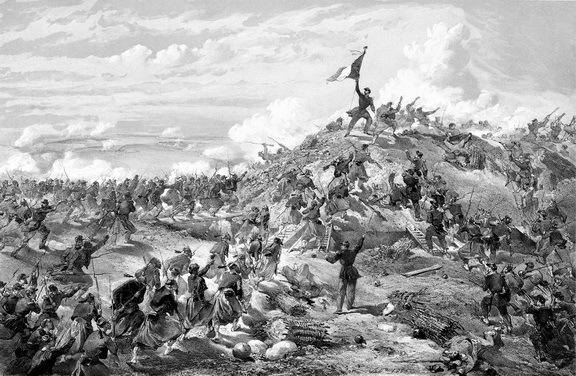 Уильям Симпсон. Штурм Малахова кургана. Гравюра. 1855