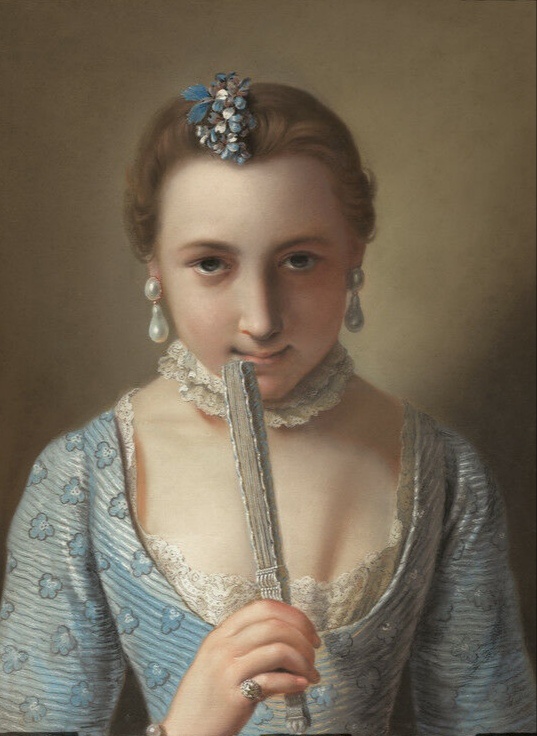 Пьетро Антонио Ротари. Молодая женщина с веером. Начало 1750-х г. Пастель, бумага на холсте. Getty Villa Museum 