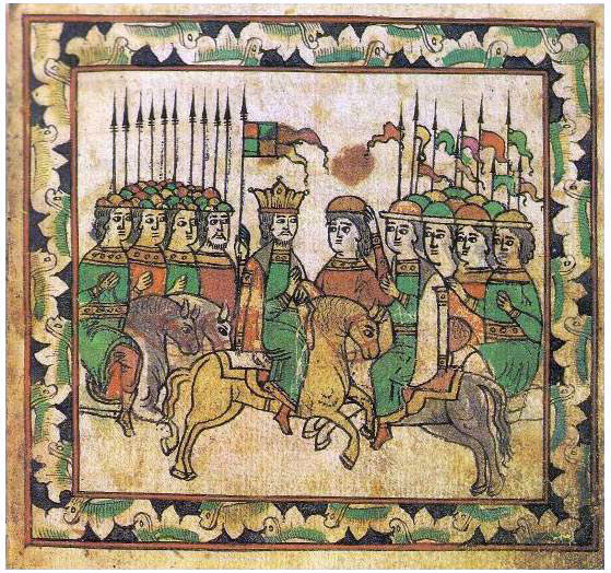 Московское войско встречает литовских союзников – князей Андрея Полоцкого и Дмитрия Брянского. Миниатюра из «Сказания о Мамаевом побоище». Руниверс / https://runivers.ru/gal/gallery-all.php?SECTION_ID=7641&ELEMENT_ID=475393