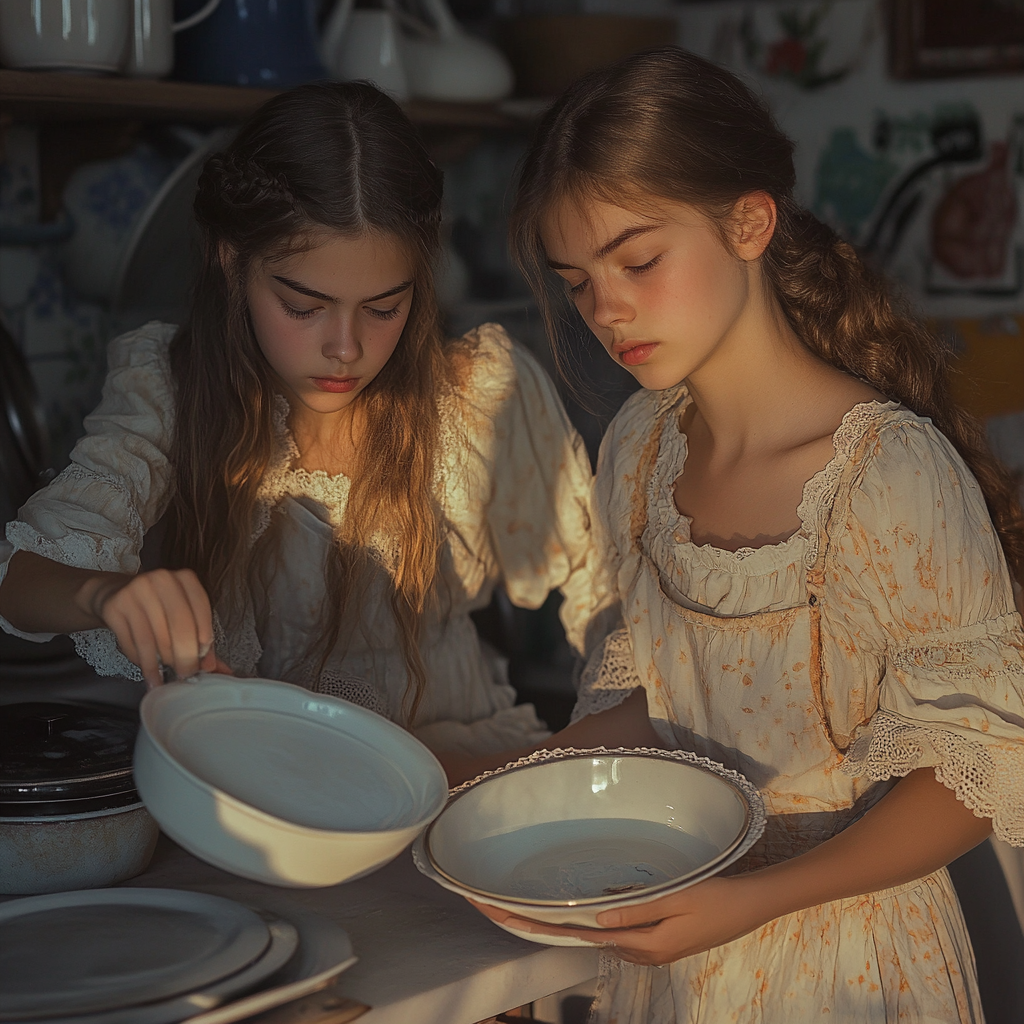 Девочки работают на кухне. Фото fb8.