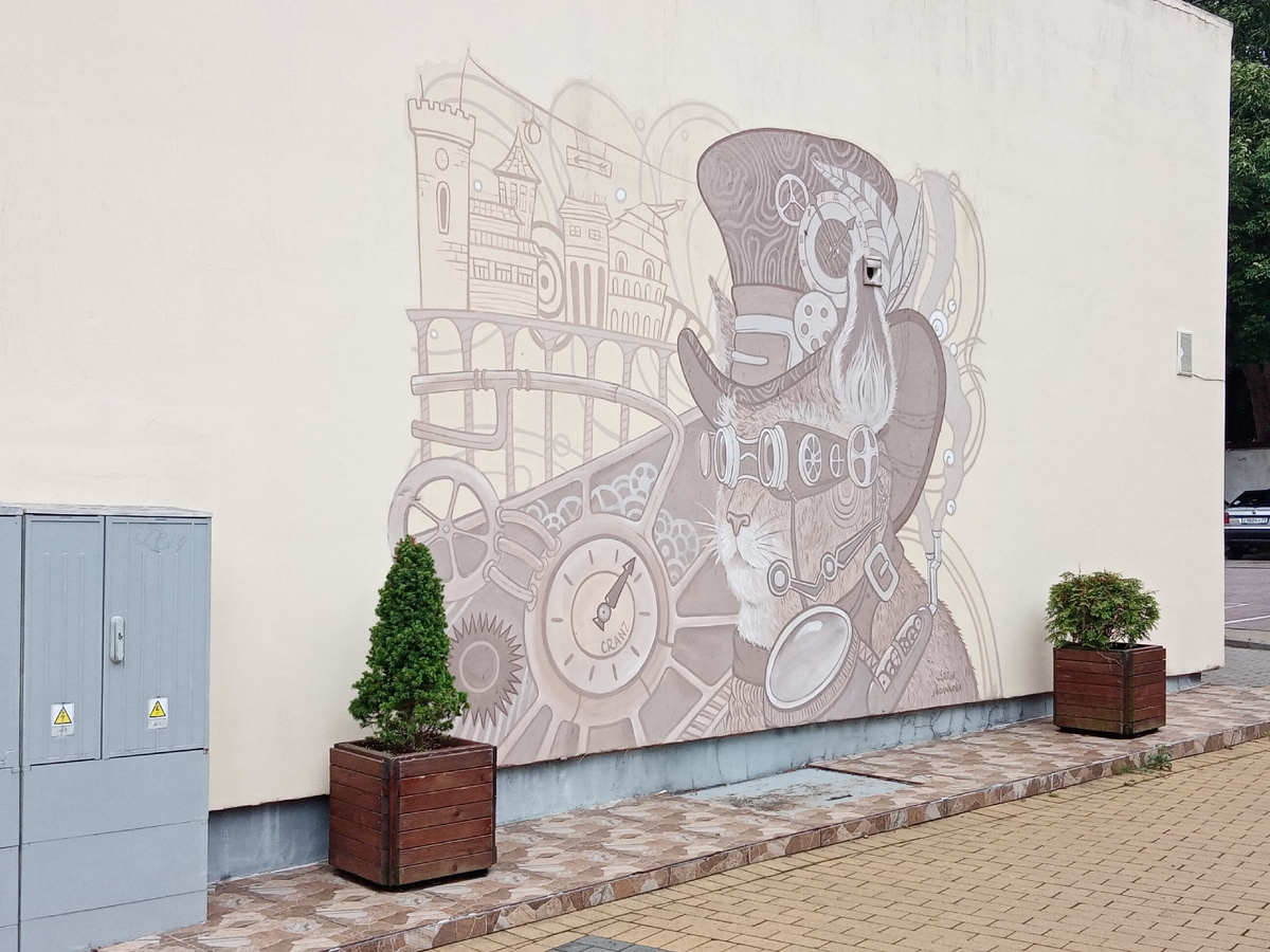 Котик в виде граффити на стене