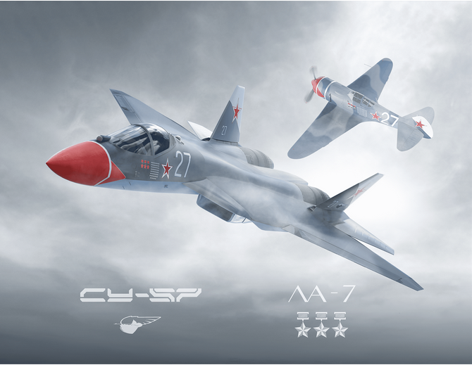 Су-57 в камуфляже Ла-7 трижды Героя Советского Союза Ивана Кожедуба