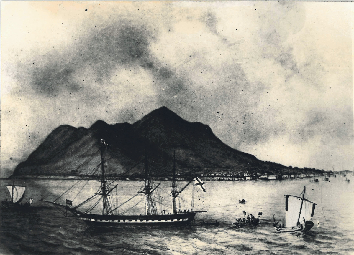 Рисунок А.Ф. Можайского. Фрегат Диана в бухте Симода