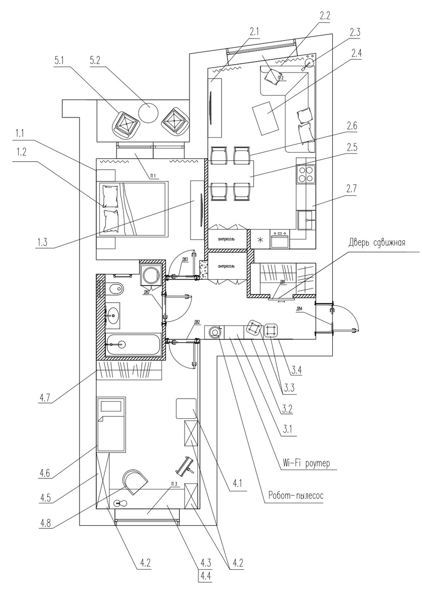 Чертёж, площадью 74 м², г. Ивантеевка (Подмосковье), ЖК «Хлебников»