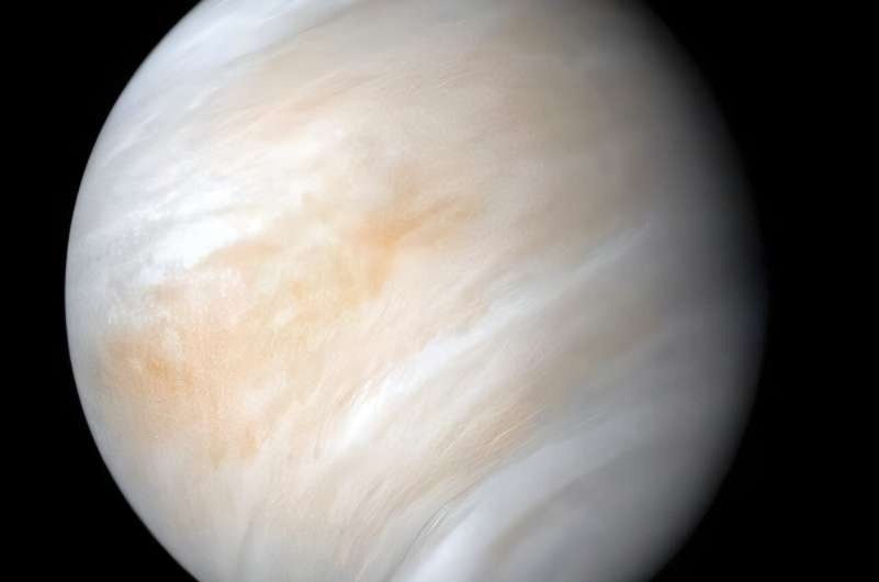 Фотография Венеры, сделанная космическим зондом NASA Mariner 10.    
 Источник: NASA / JPL-Caltech  📷
