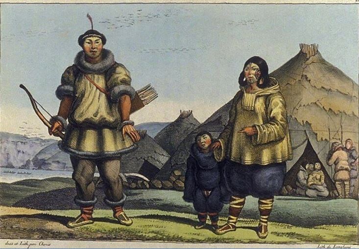 Чукотская семья. Побережье Берингова моря. (Художник Л. А. Хорис) 
