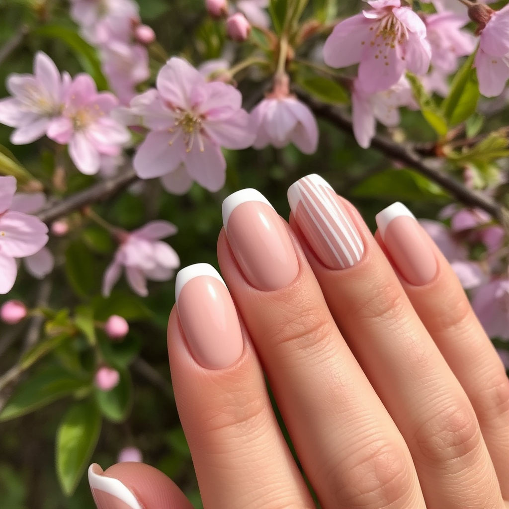 Классический нюд с акцентом маникюр