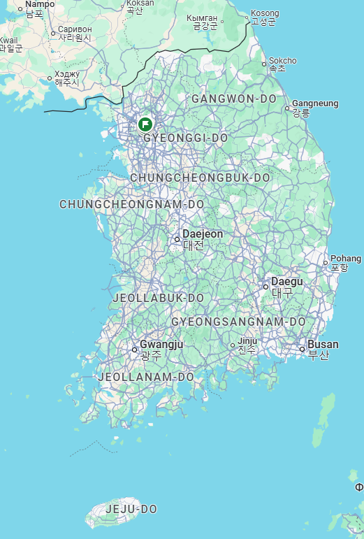 Карта Южной Кореи из Google Maps