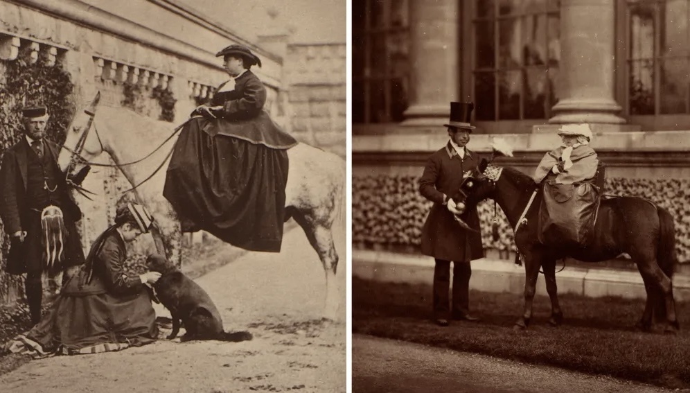 Слева Виктория и её конюх и принцесса Луиза. На правой фотке принцесса Беатриса в день своего рождения в 2 годика 😳 Их учили кататься верхом с пелёнок!! 