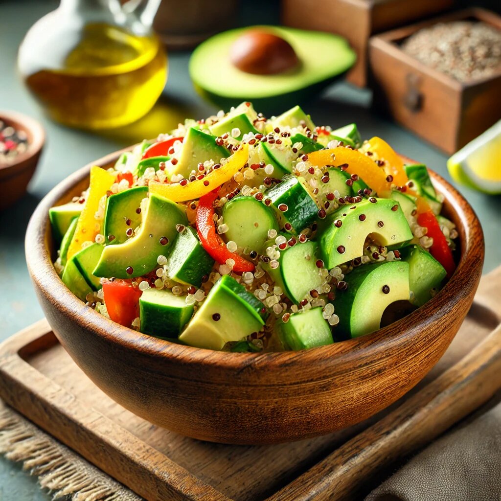  Рецепт 1: Хрустящий салат с киноа и авокадо
