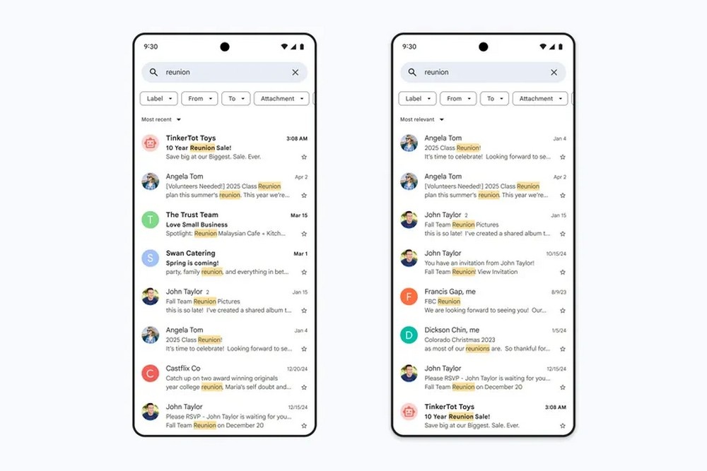    Вид поиска до и после. Теперь результаты поиска сортируются по релевантности, а не в хронологическом порядке, чтобы быстрее найти нужный результат.