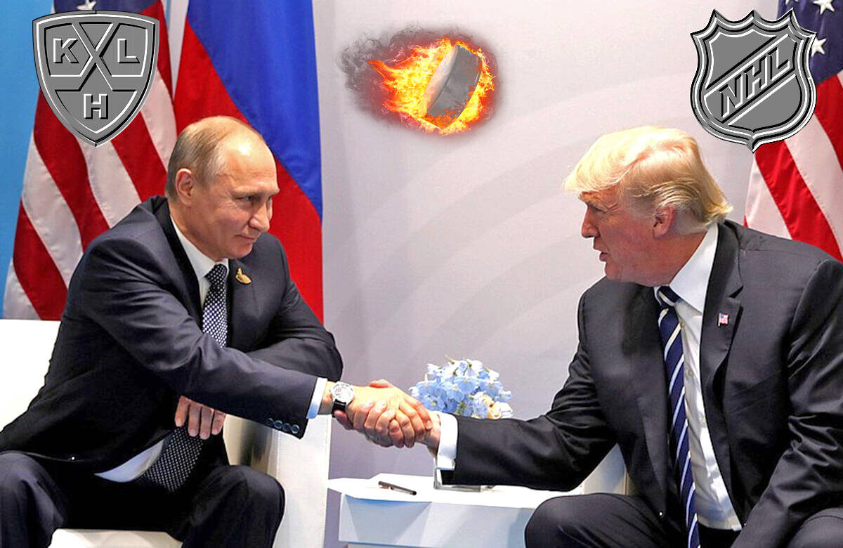 Владимир Путин и Дональд Трамп недавно обсудили возможность проведения матча между КХЛ и НХЛКоллаж; фото kremlin.ru