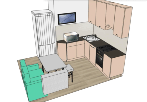 Вид кухни со скошенным шкафом