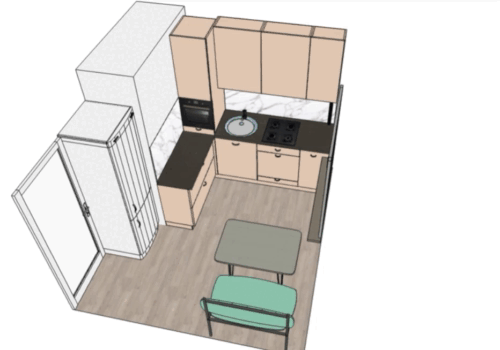 Общий вид необычной угловой кухни