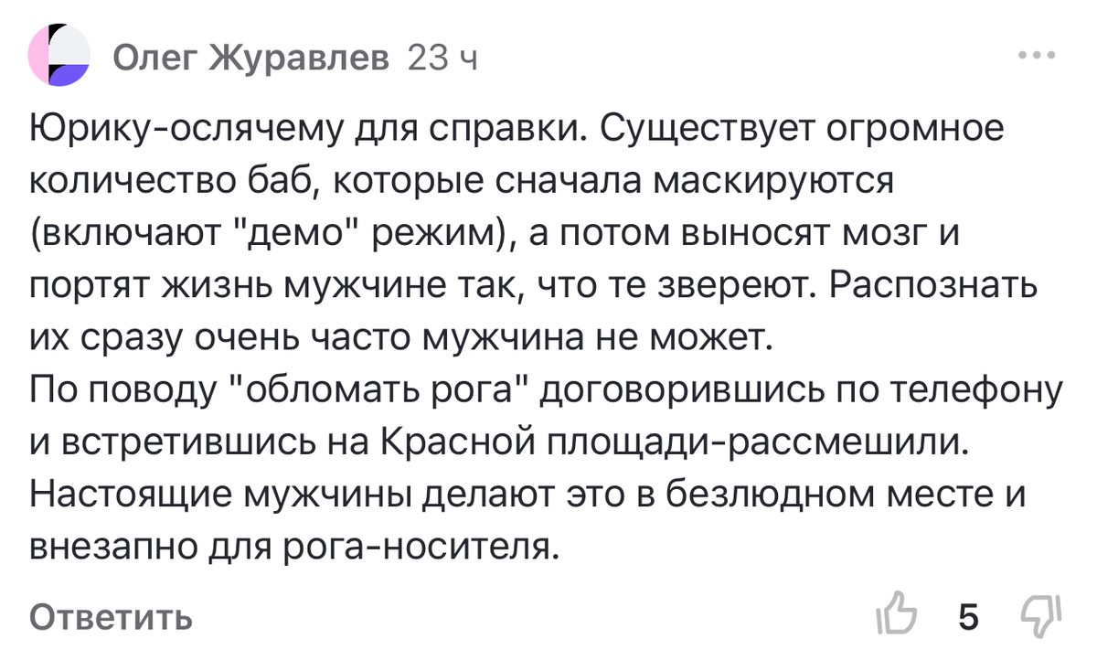 Скриншот комментария с канала