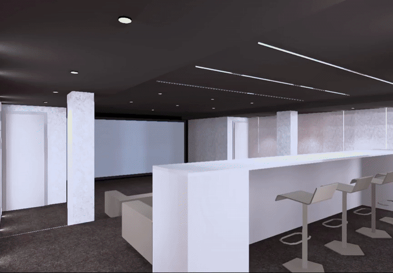 Результаты светотехнического расчёта. Освещённость в lx. (жёлто-зеленое изображение) и в cd/m² (фиолетовое изображение)