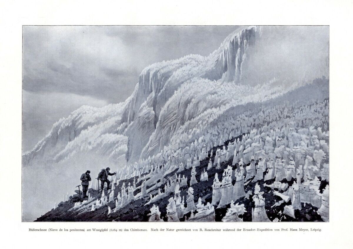 Копия картины Р. Решрейтера «Зубчатый фирн, или кающиеся снега, на западном склоне вулкана Чимборасо». Фото из интернета.