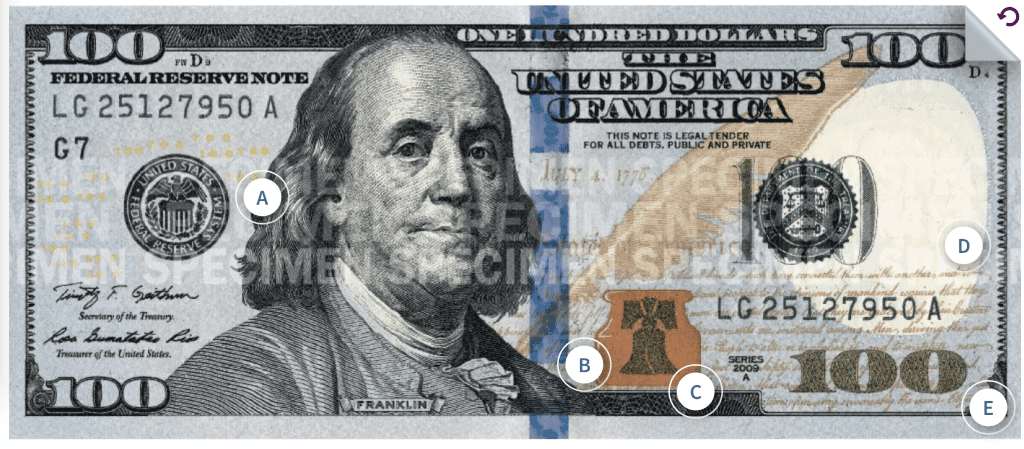 Купюра 100 долларов 2013 года и позднее. Источник: The U.S. Currency Education Program