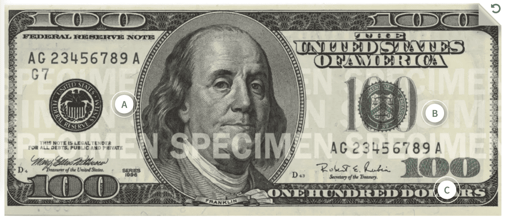 Купюра 100 долларов 1996-2013 годов выпуска. Источник: The U.S. Currency Education Program