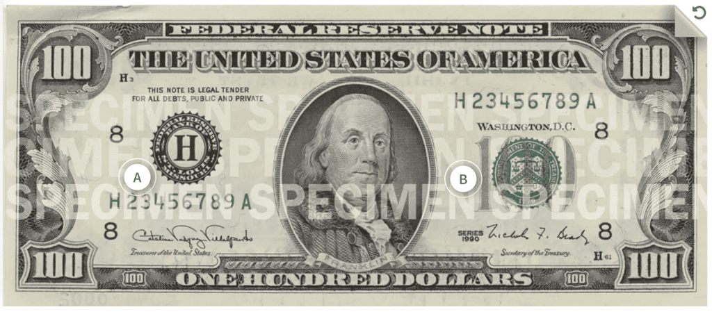 Купюра 100 долларов 1990-1996 годов выпуска. Источник: The U.S. Currency Education Program