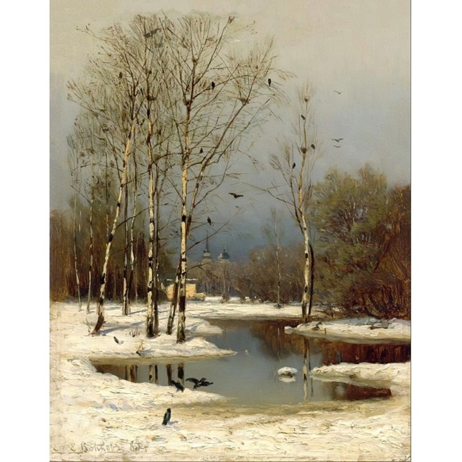 Ефим Волков. Весна. 1883. Картон, масло. 20,5 х 18. Рязанский государственный областной художественный музей им. И.П. Пожалостина