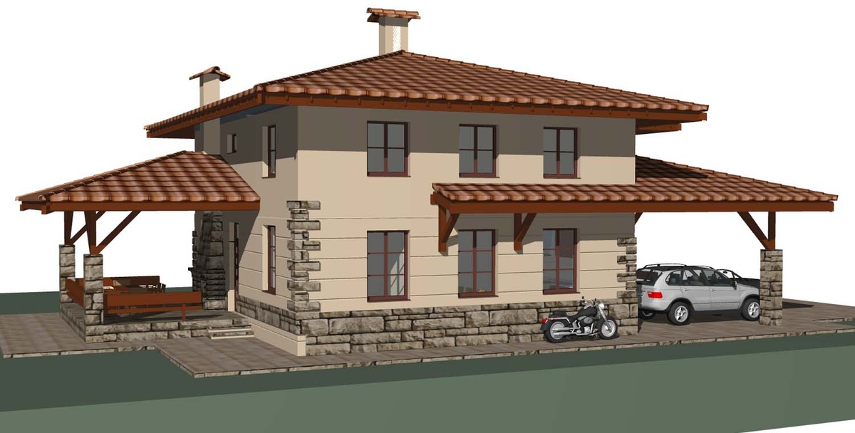 Стиль дома можно охарактеризовать как средиземноморский. 
это желание принести хоть немного тепла в северные края. 