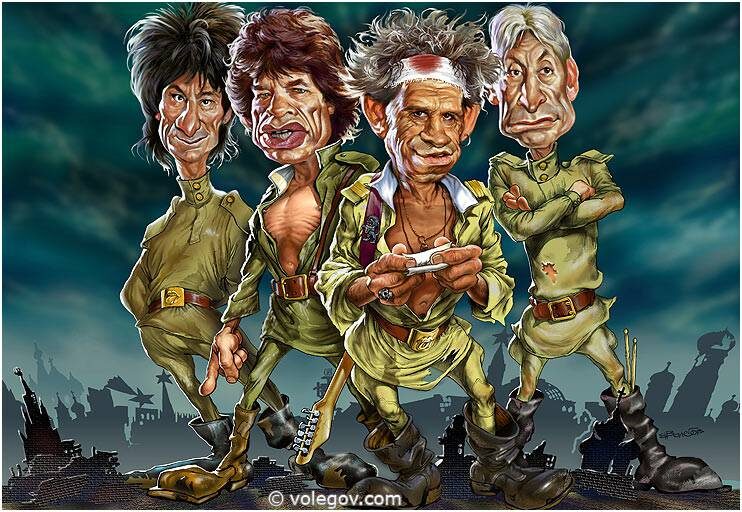 ШАРЖ НА ЛЕГЕНДАРНУЮ ГРУППУ  " THE ROLLING STONES " ОТ ХУДОЖНИКА - КАРИКАТУРИСТА ВЛАДИМИРА ВОЛЕГОВА 