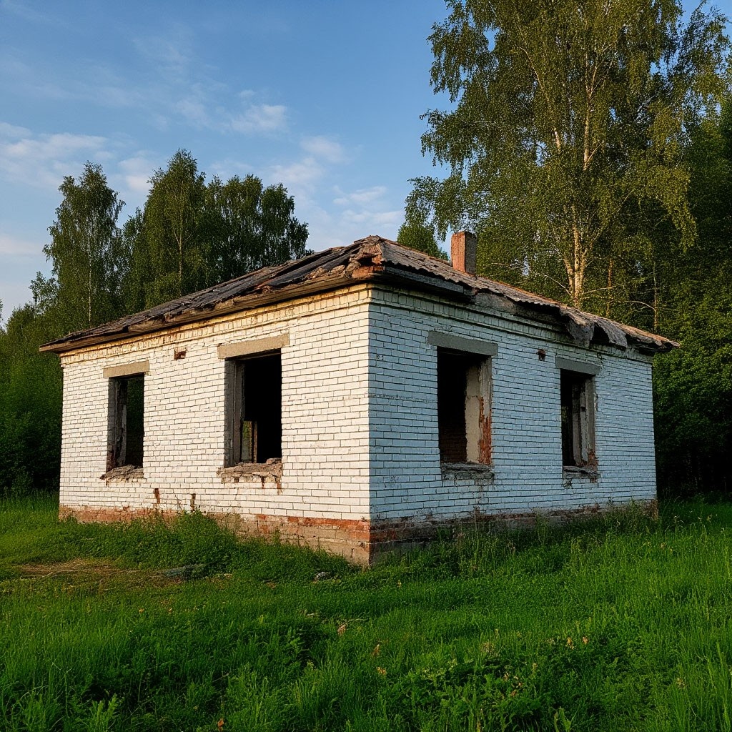 Обветшавший недостроенный дом. 