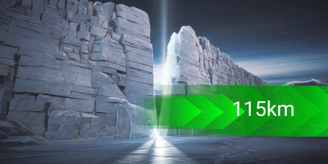 Антарктида посылает световые сигналы на 115 км. Ледяная стена, лучь света разлогается на радугу.