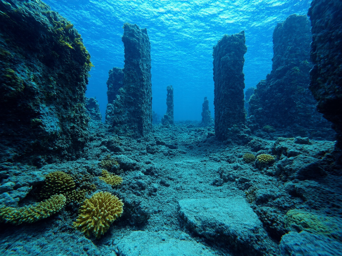 Подводные руины Лемурии, покрытые кораллами