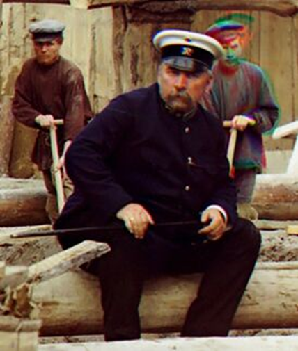 1912 год,. Строительство гидроузла в Белоомуте. Портрет Н.П. Пузыревского.  Снимок С. М. Прокудина-Горского из открытых источников