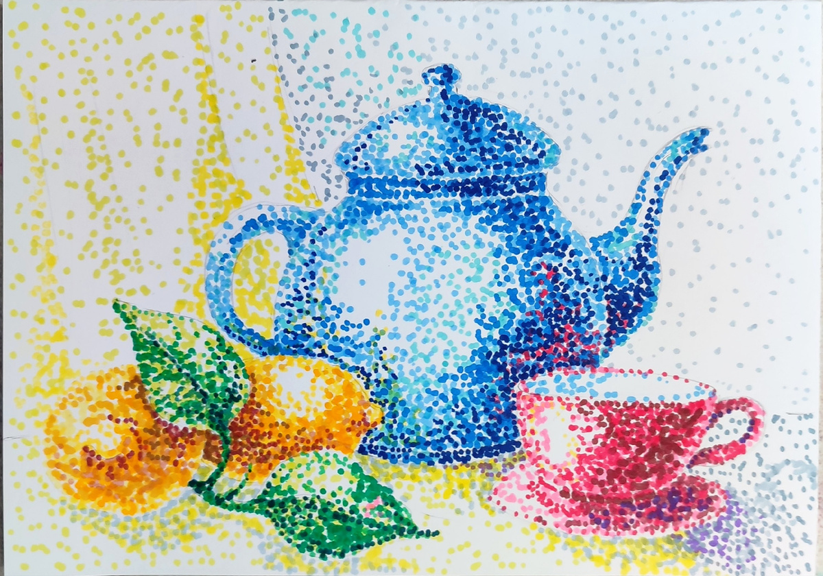 Рисунок мой. Фломастеры. В стиле пуантилизм