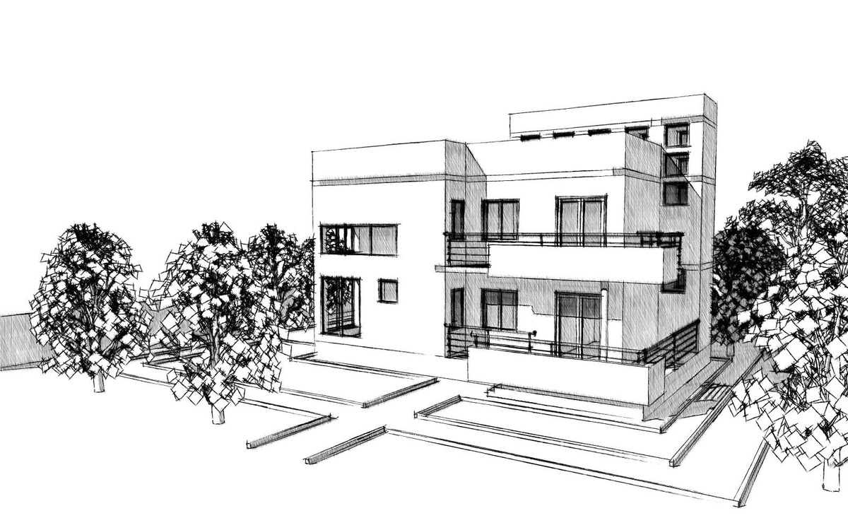 Эскиз дома с плоской кровлей
