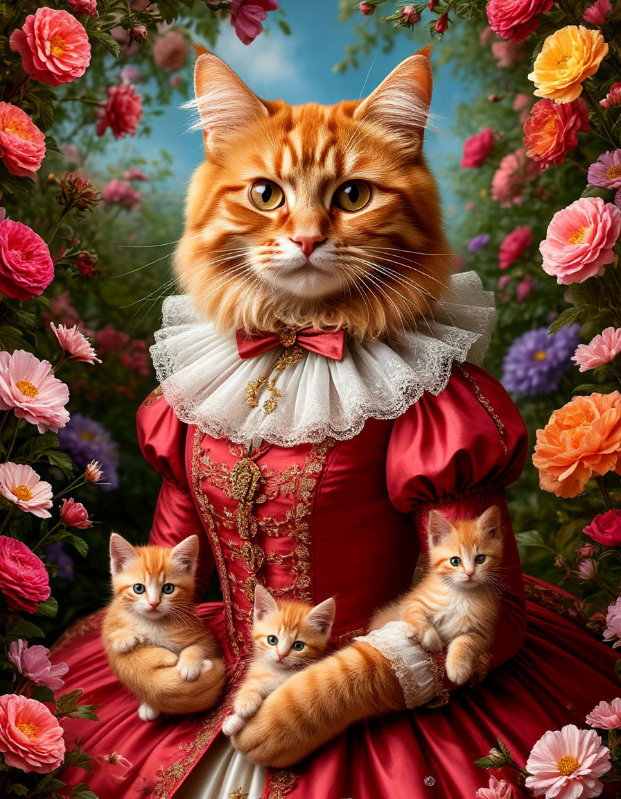 портрет кошки-мамы с котятами