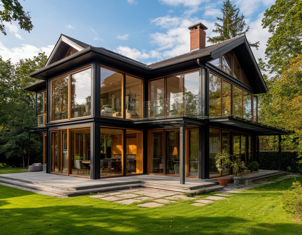 Модернизация панорамного остекления двухэтажного коттеджа.