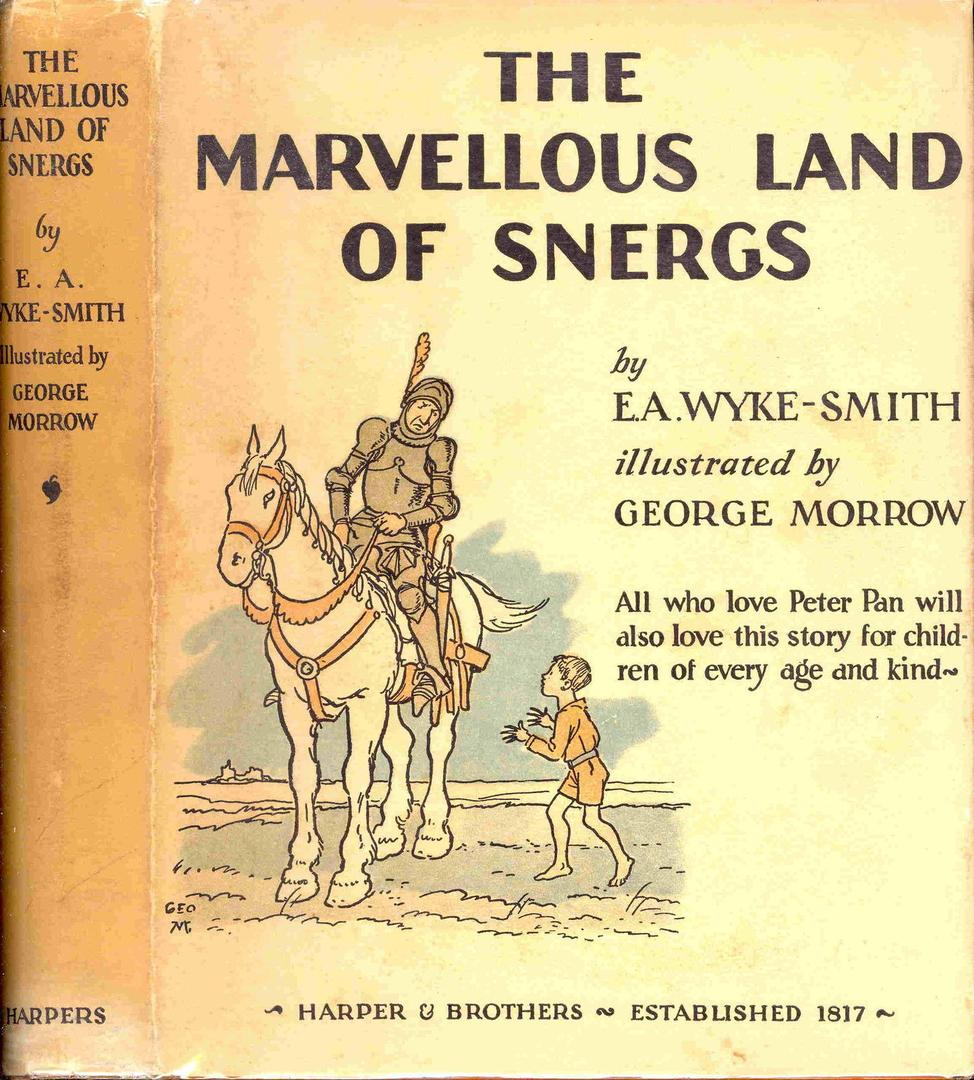 Обложка первого издания "Удивительной страны снергов". В будущих изданиях надпись про Питера Пэна заменят на цитату Толкина